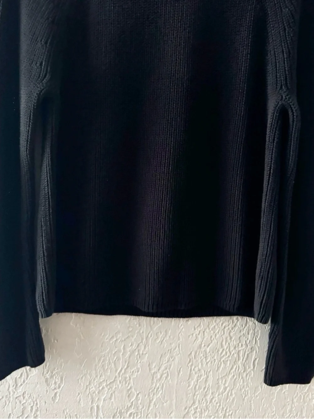 Jenni Kayne Fisherman Sweater Med Black Cotton Chunky Knit Crew Pullover Minimal